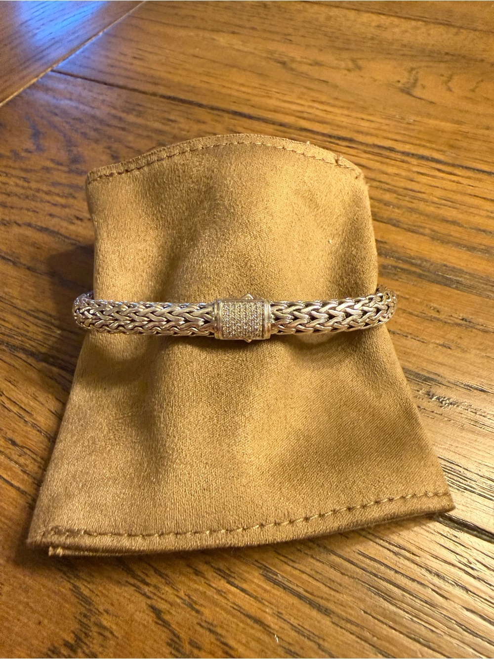 Sterling Silver Braided Chain Bracelet with Pave Clasp